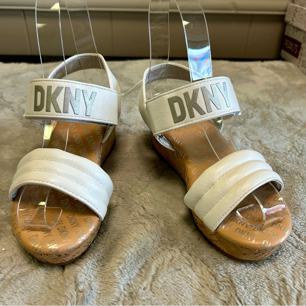 DKNY Kids White Sandals Sz 13 Strappy Wedge Heel